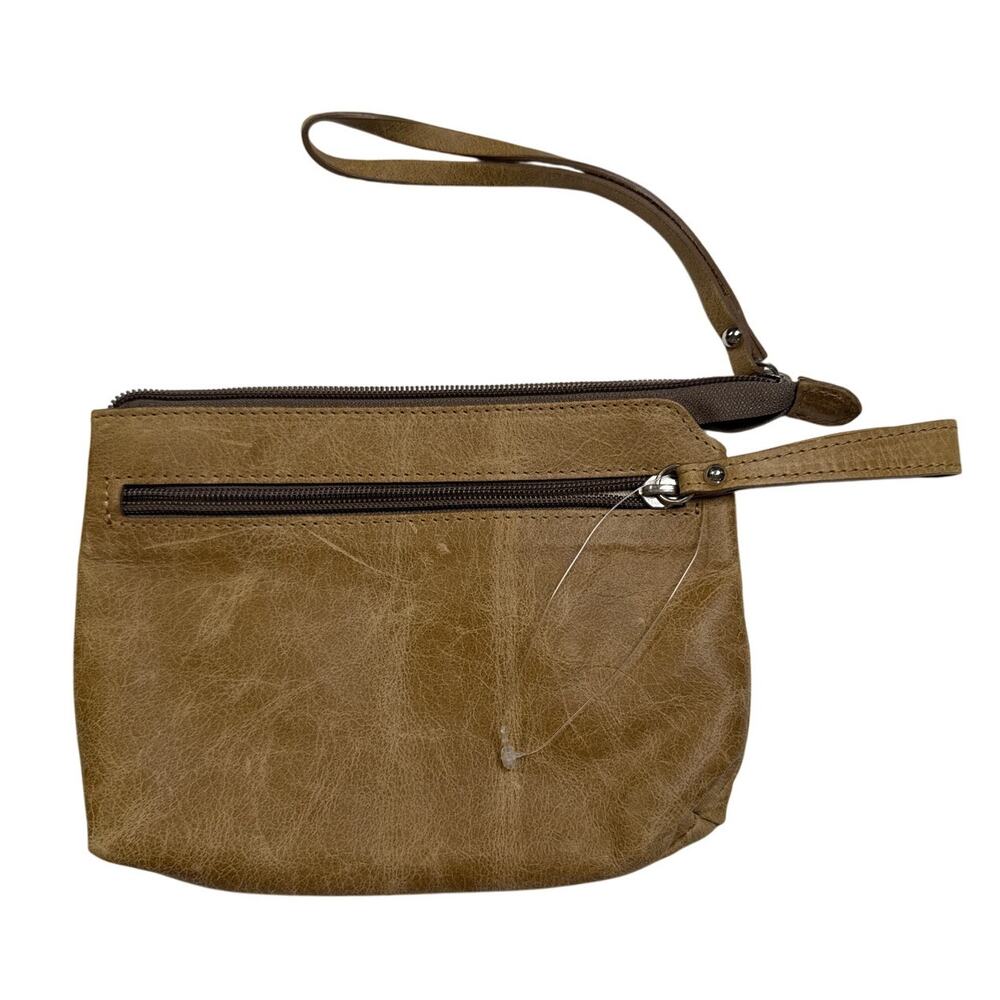 Valentina Genuine Leather Made in Italy Zippered Pouch Tan 8"x6" Luxury Designer